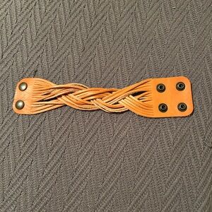 Braided Leather Snap Cuff Bracelet - Tan